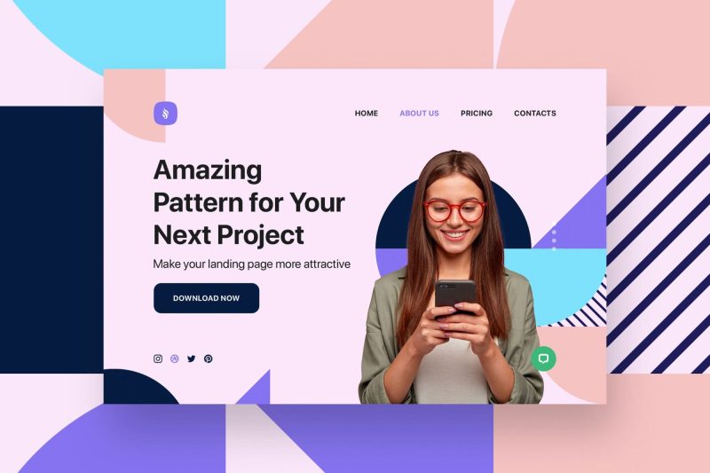 Stylish landing page with decorative geometric pattern