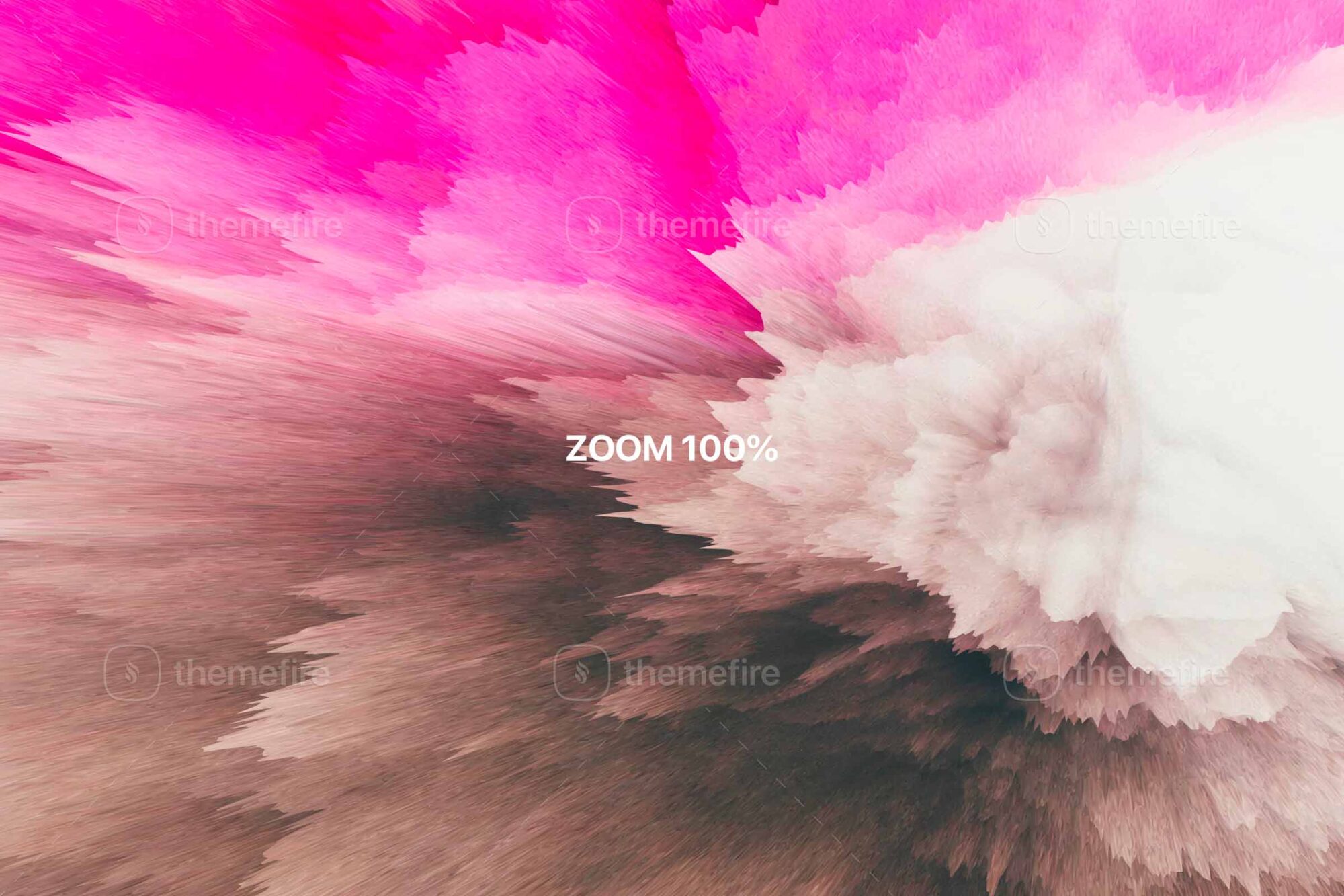 Close-up at 100 percent zoom showing detailed frozen explosion textures with soft motion, abstract splash effects, and vibrant pink and beige spray strokes