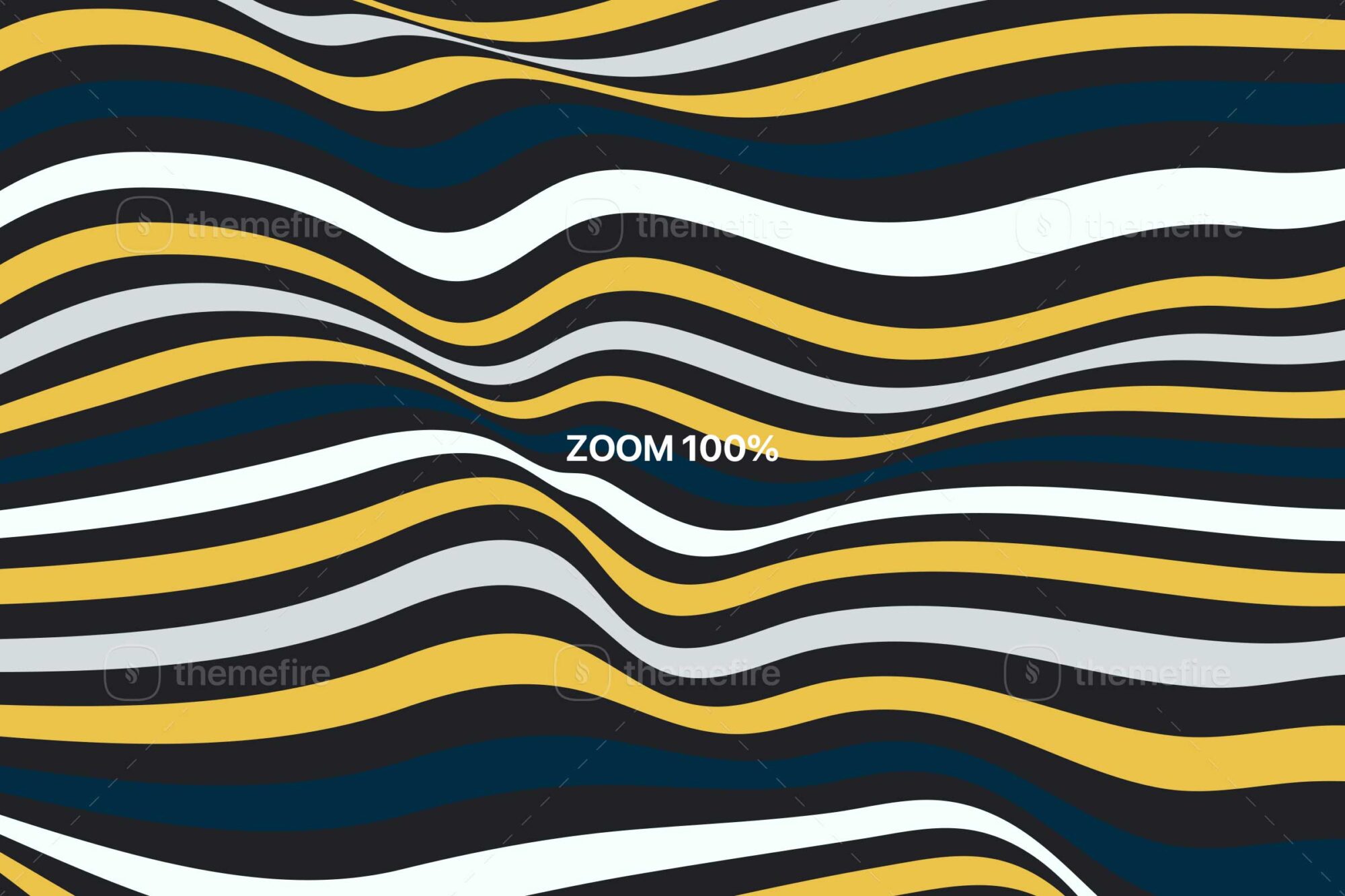 Close-up view of colorful wavy striped pattern in yellow, gray, black and navy showing the fine detail and smooth curves at 100 percent zoom level for precise visual inspection