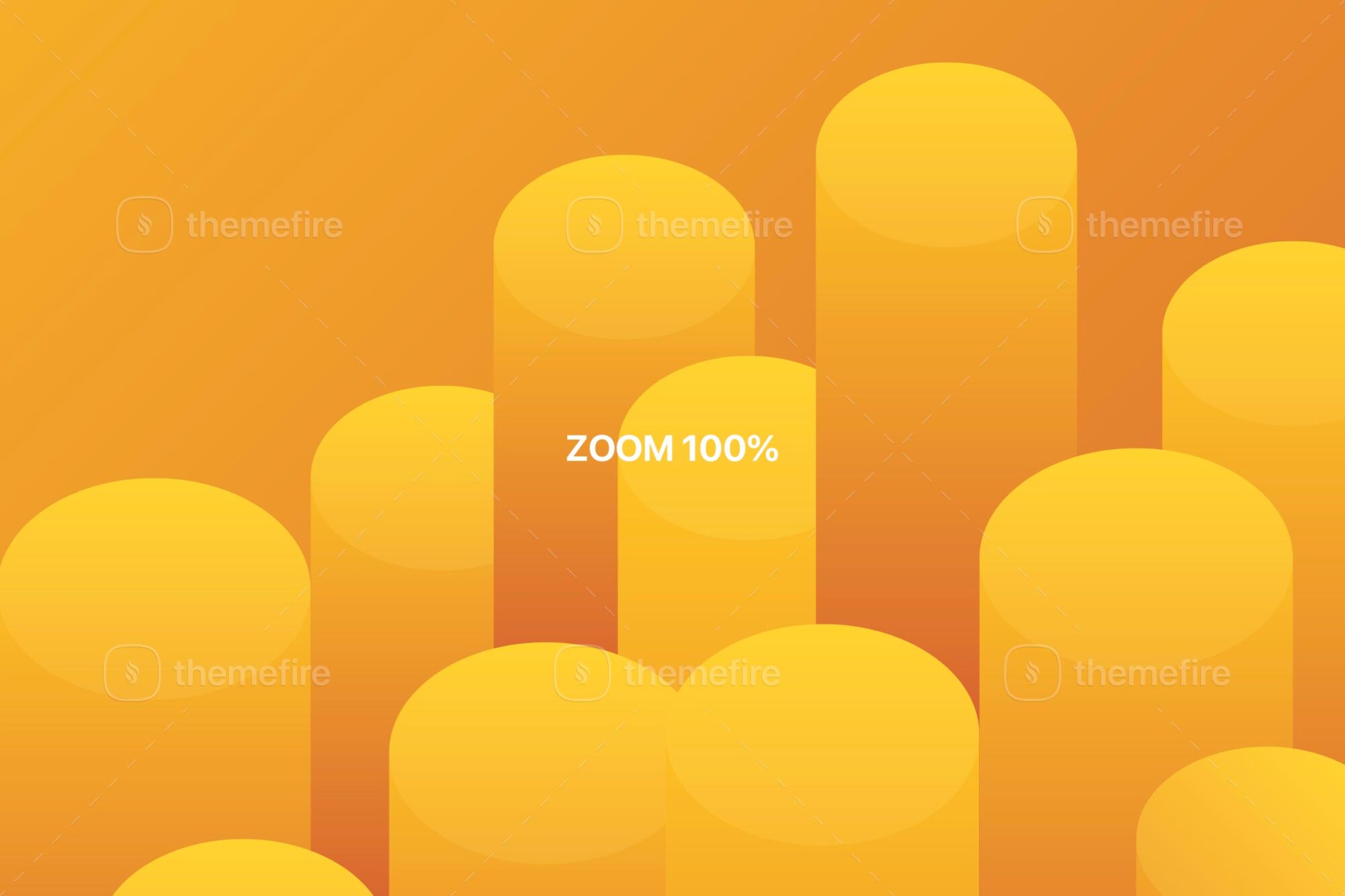 Zoomed-in detail of vector graphic cylinders in vibrant yellow tones over a warm orange gradient, showing clarity and depth at full resolution