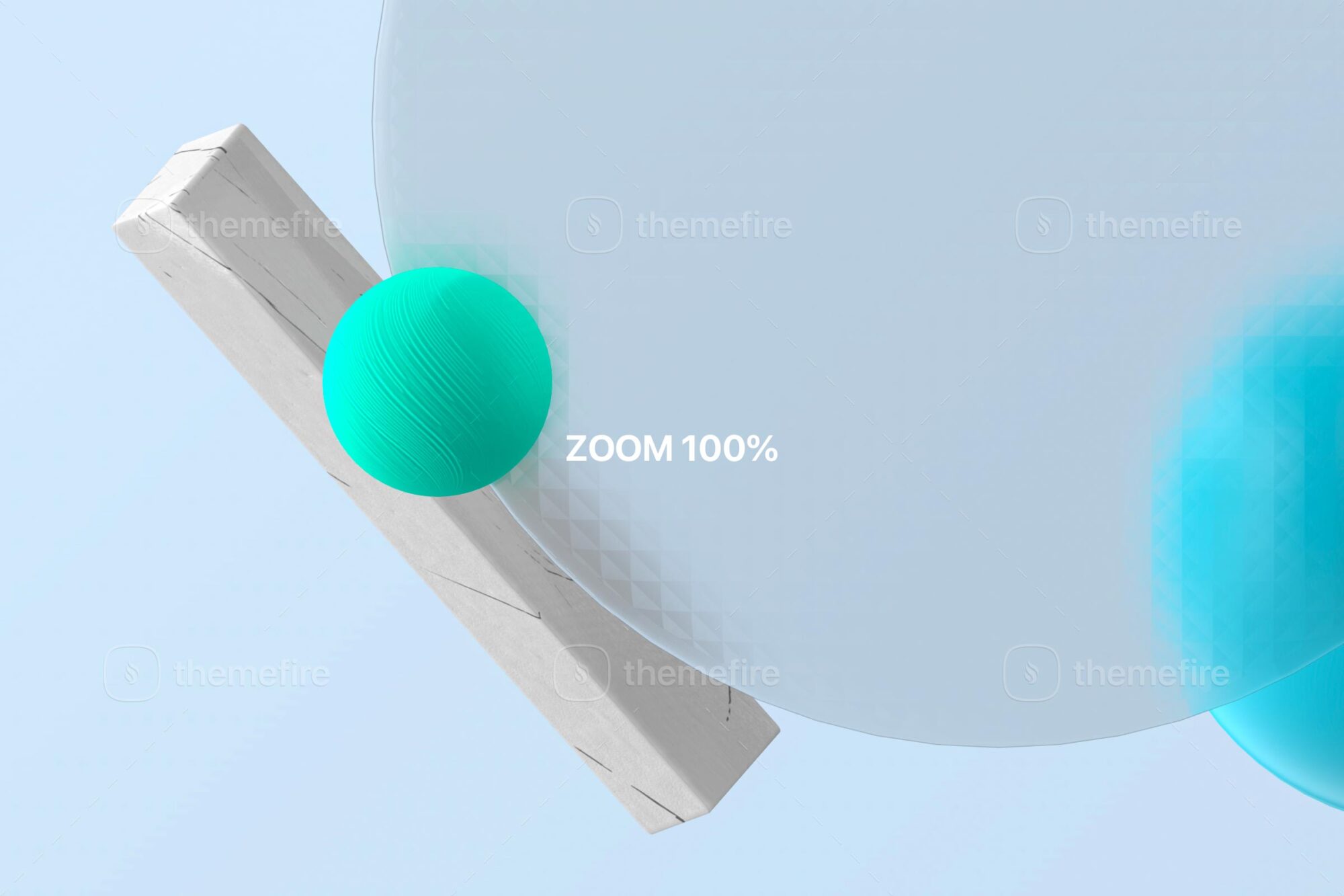 Zoomed in section of a 3D abstract scene featuring vibrant textures on a green sphere and smooth glass morphism effect in sharp rendering quality
