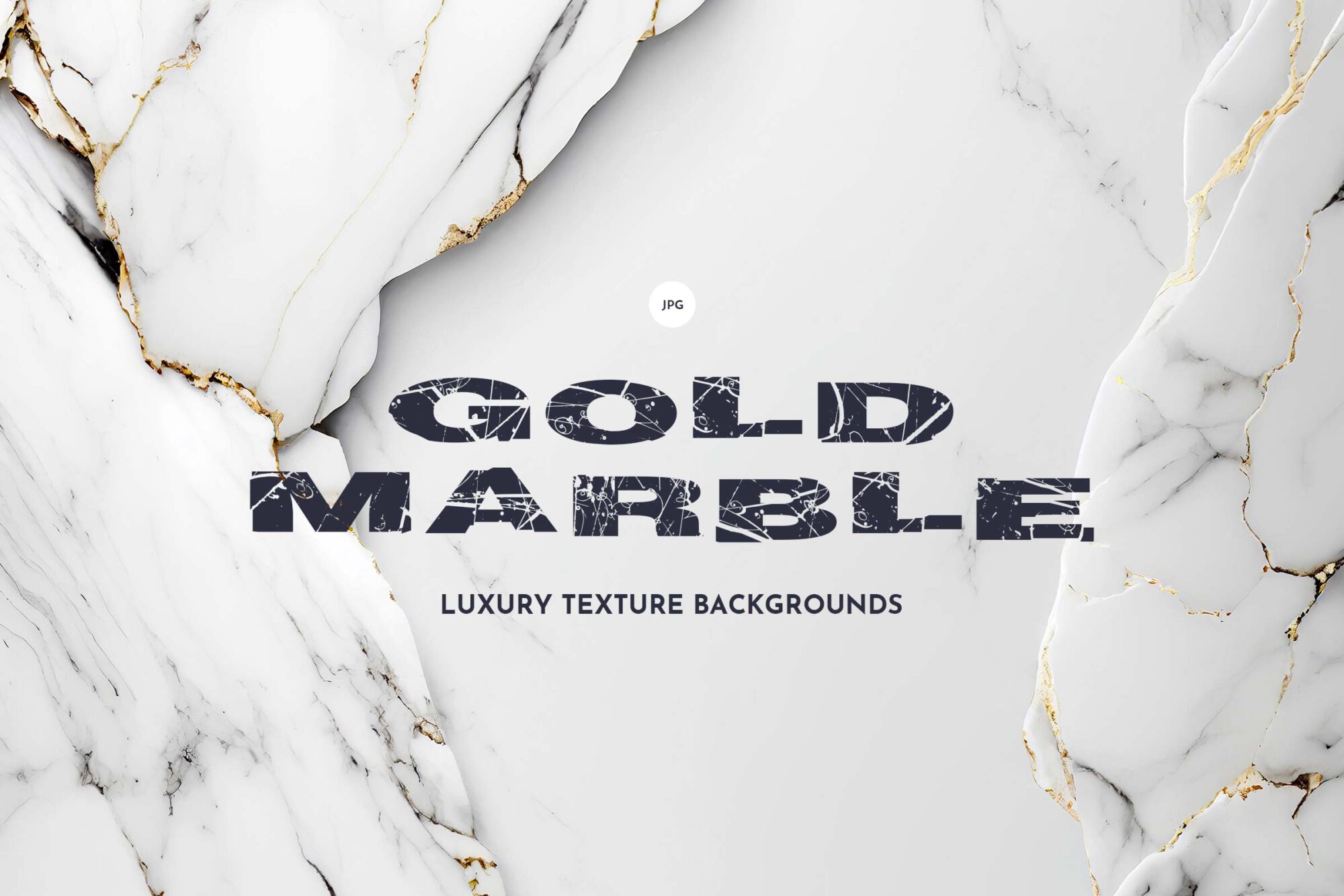 Stylish graphic collection cover showing elegant marble background with gold veining, great for promoting high-quality decorative texture sets