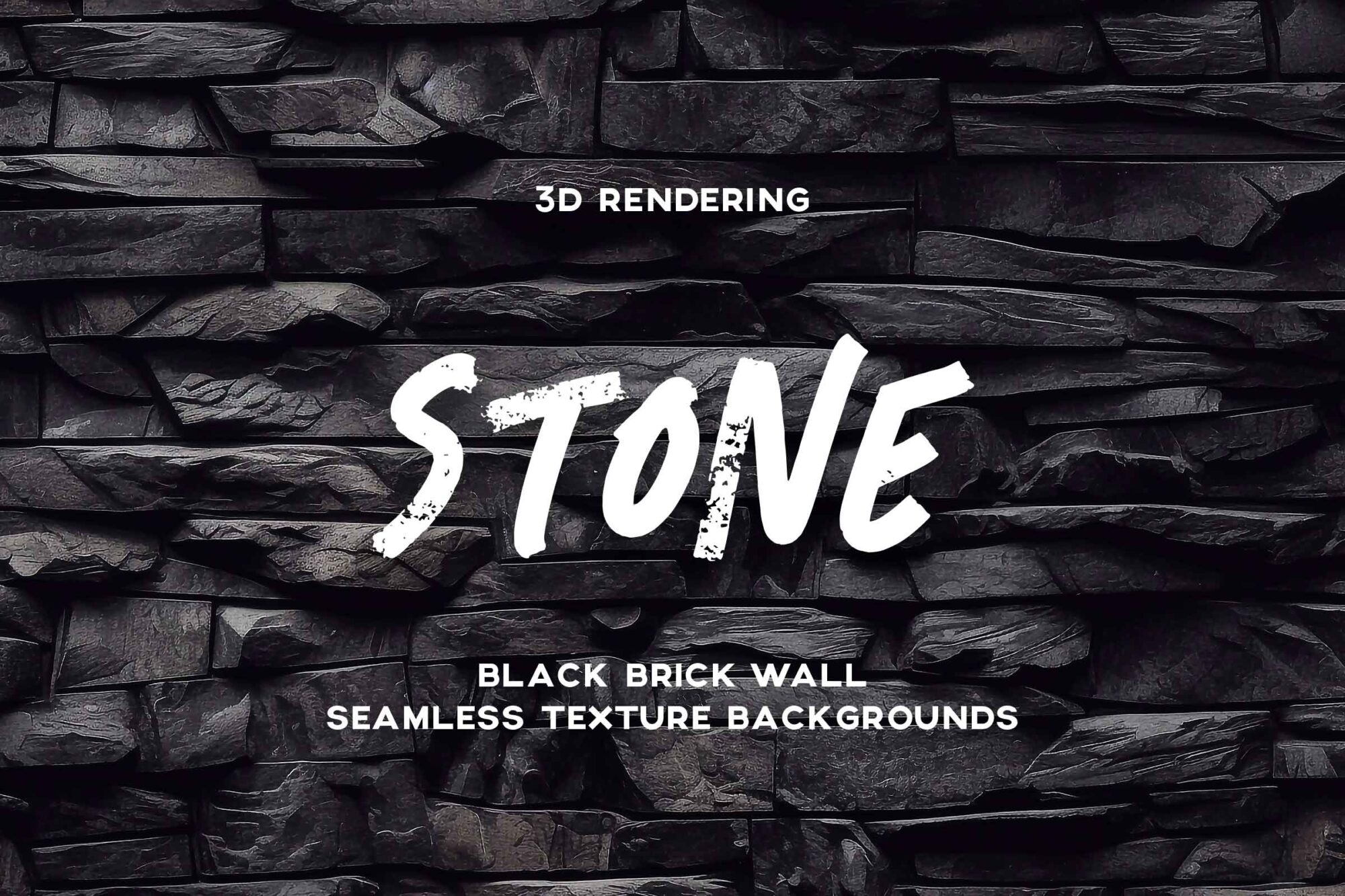 Eye-catching cover image combining black stone wall visuals and large brush-style text to introduce a 3D seamless graphic background collection