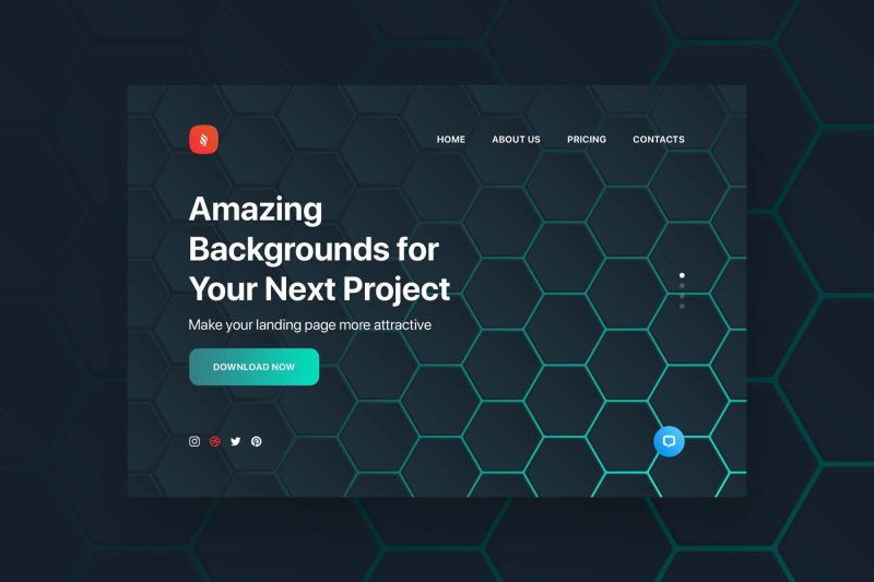 UI layout example using a glowing hexagon background in a homepage mockup, ideal for web design, hero sections, and tech startup sites
