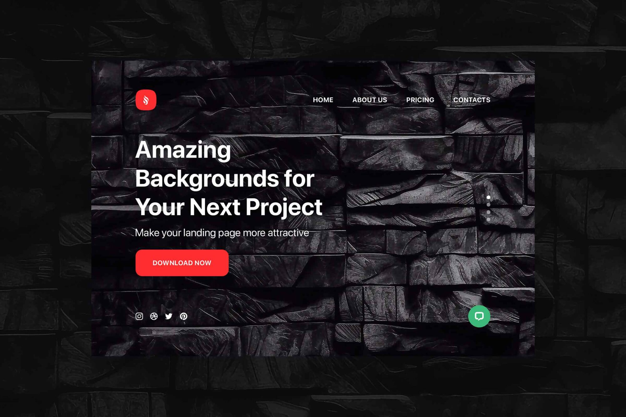 Web interface example applying seamless granite wall textures as a dynamic backdrop for a visually rich and professional landing page