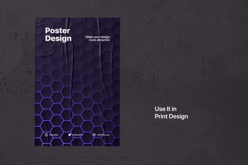 Purple honeycomb-style background used in a poster layout, placed on concrete wall to showcase the potential of the graphic in professional print design