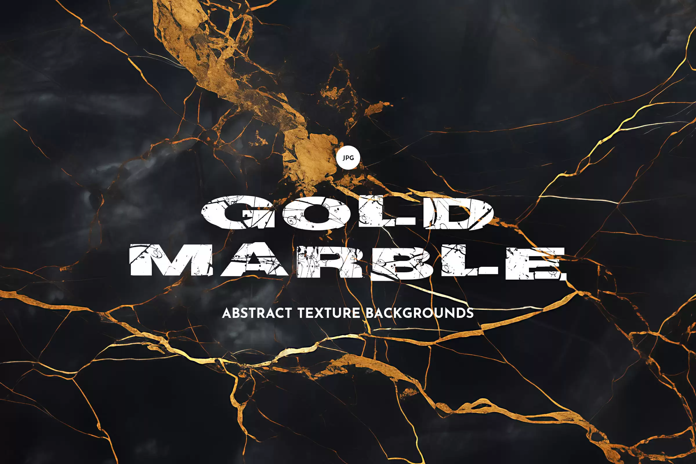 Cover art for the "Gold Marble" graphic collection, featuring a mesmerizing black and gold marble background. The striking contrast emphasizes the luxury of marble stone, perfect for upscale ceramic designs, gold-effect wallpapers, and opulent backdrops