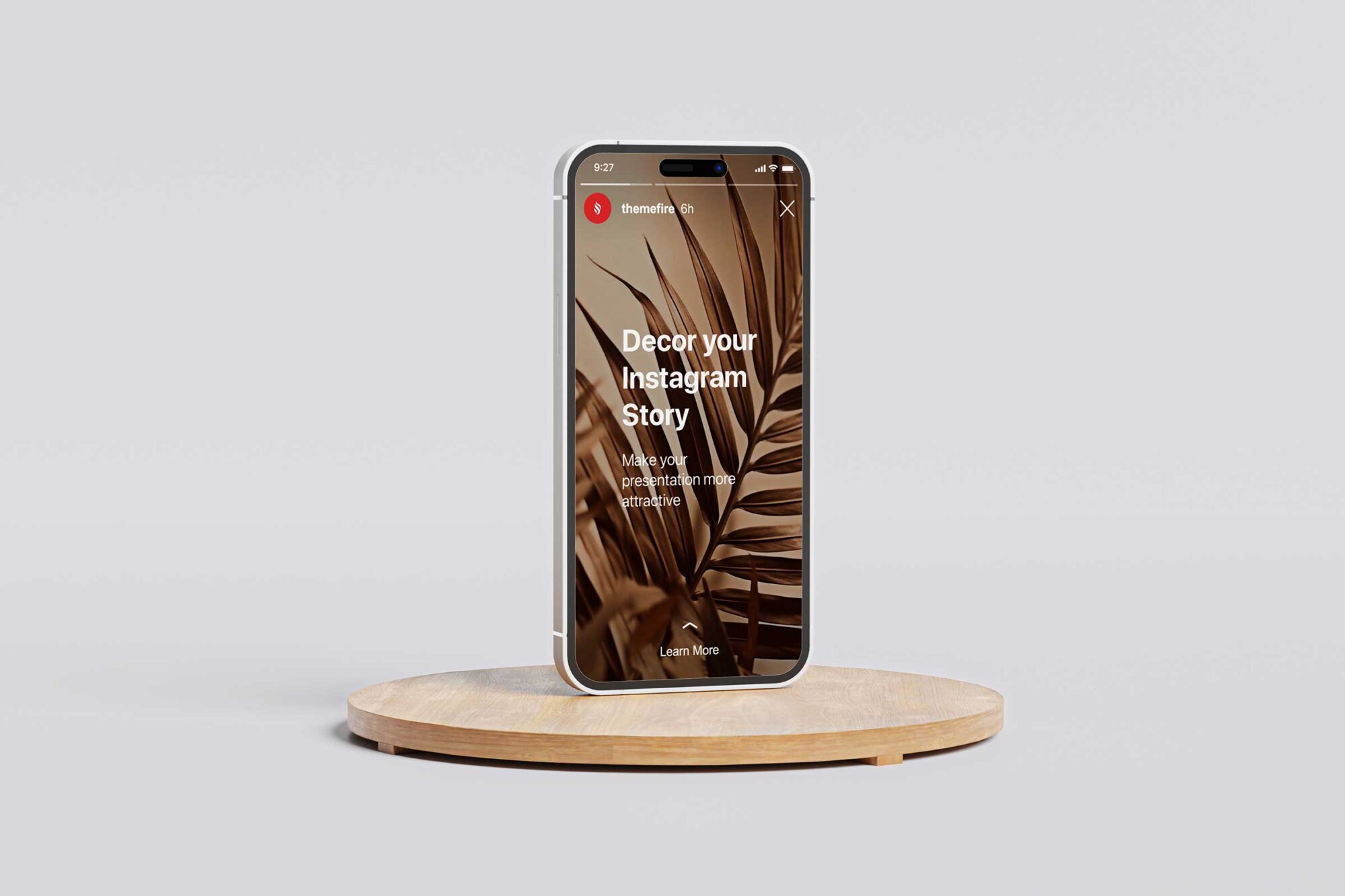A stylish Instagram story mockup with palm leaf graphics, ideal for enhancing social media content with nature-inspired designs and tropical aesthetics