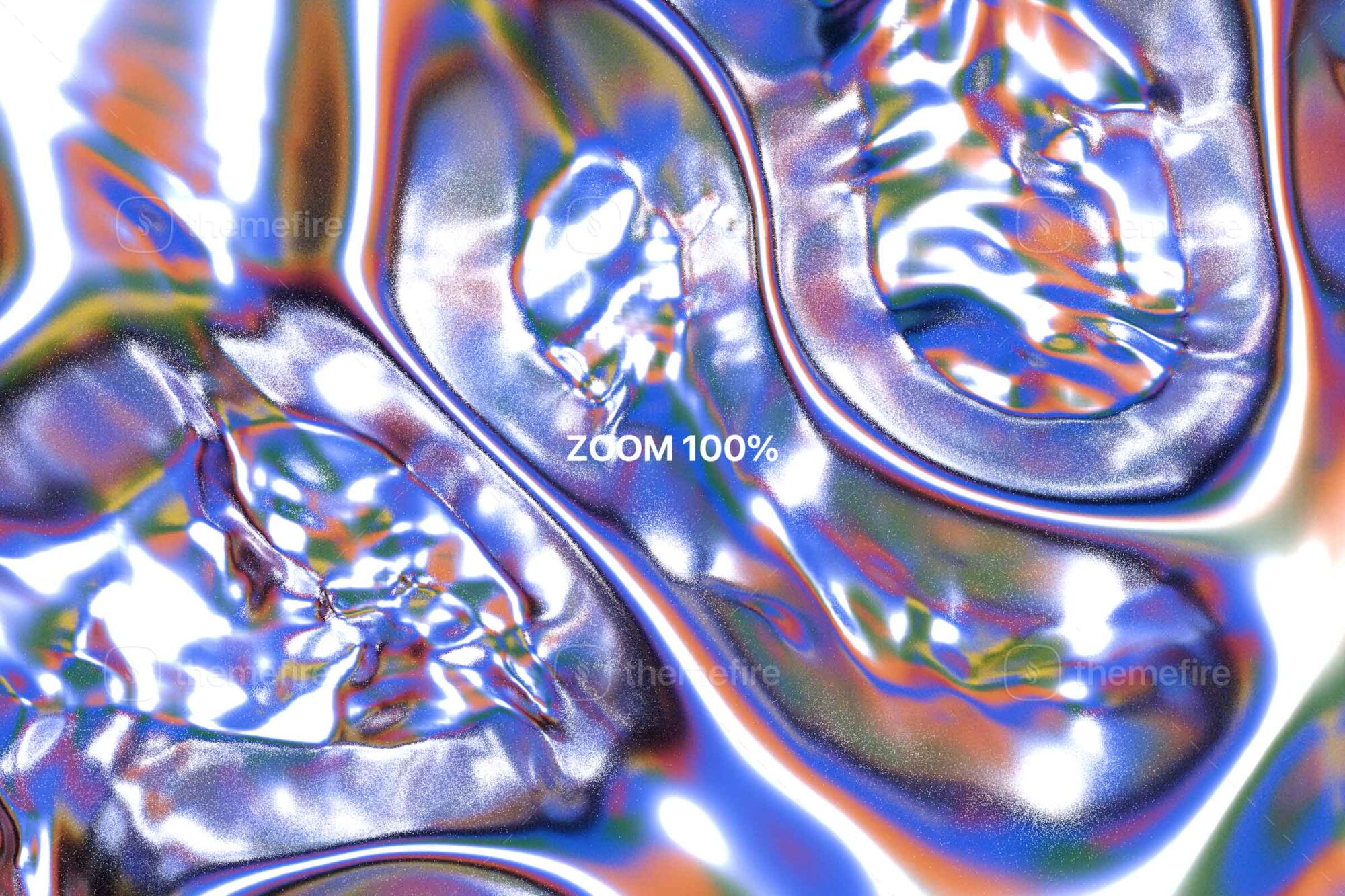 Close-up view of a 3D Liquid Metallic Background at 100% zoom, showcasing intricate details and vibrant color shifts in high resolution, ideal for intricate design projects