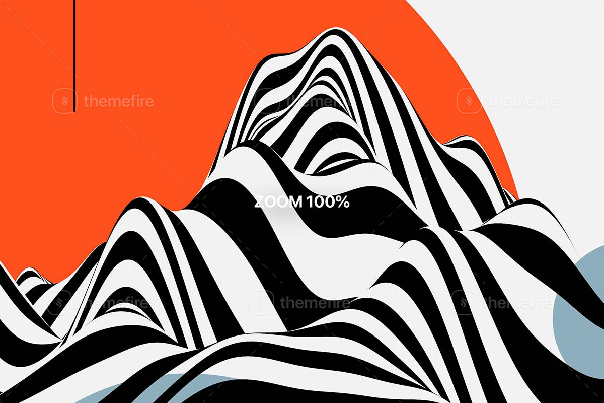 Zoomed 100% view of the graphic collection, revealing intricate details and vibrant colors