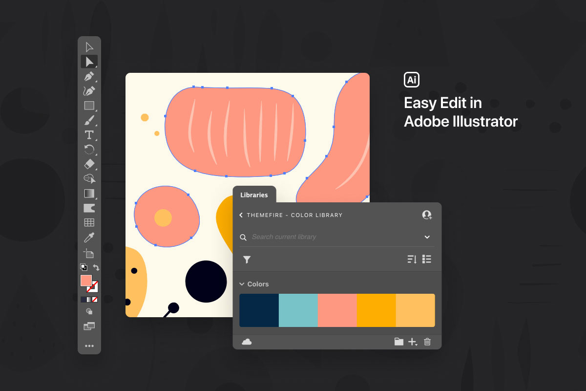 A preview image of the 'Doodle Liquid Shape Seamless Patterns' collection, demonstrating its versatility as fully editable vector graphics in Adobe Illustrator for endless creative possibilities