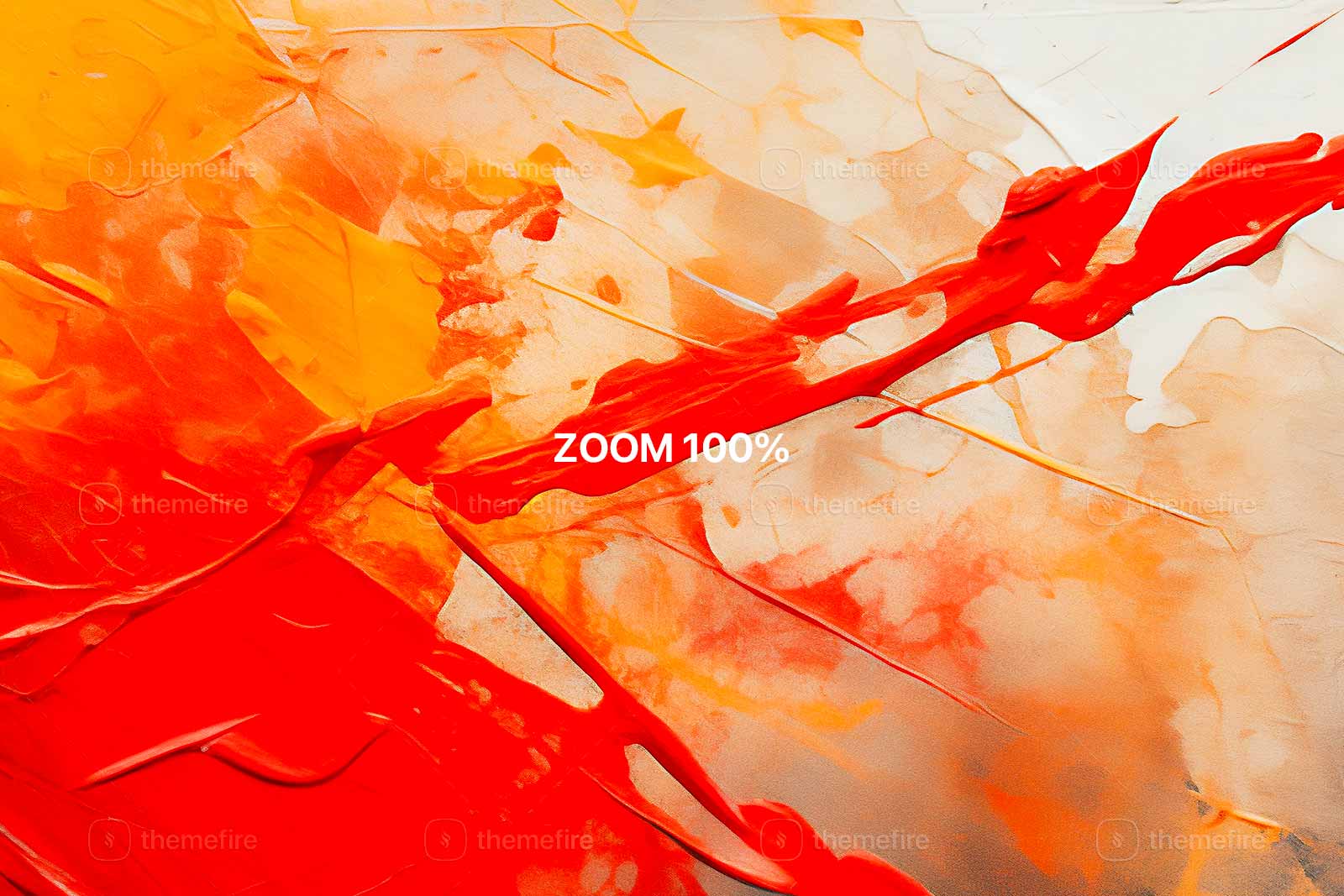 High-resolution image zoomed at 100%, showcasing the intricate details of heavy oil paint textures; a vivid mix of reds and oranges creating an abstract grunge background on canvas