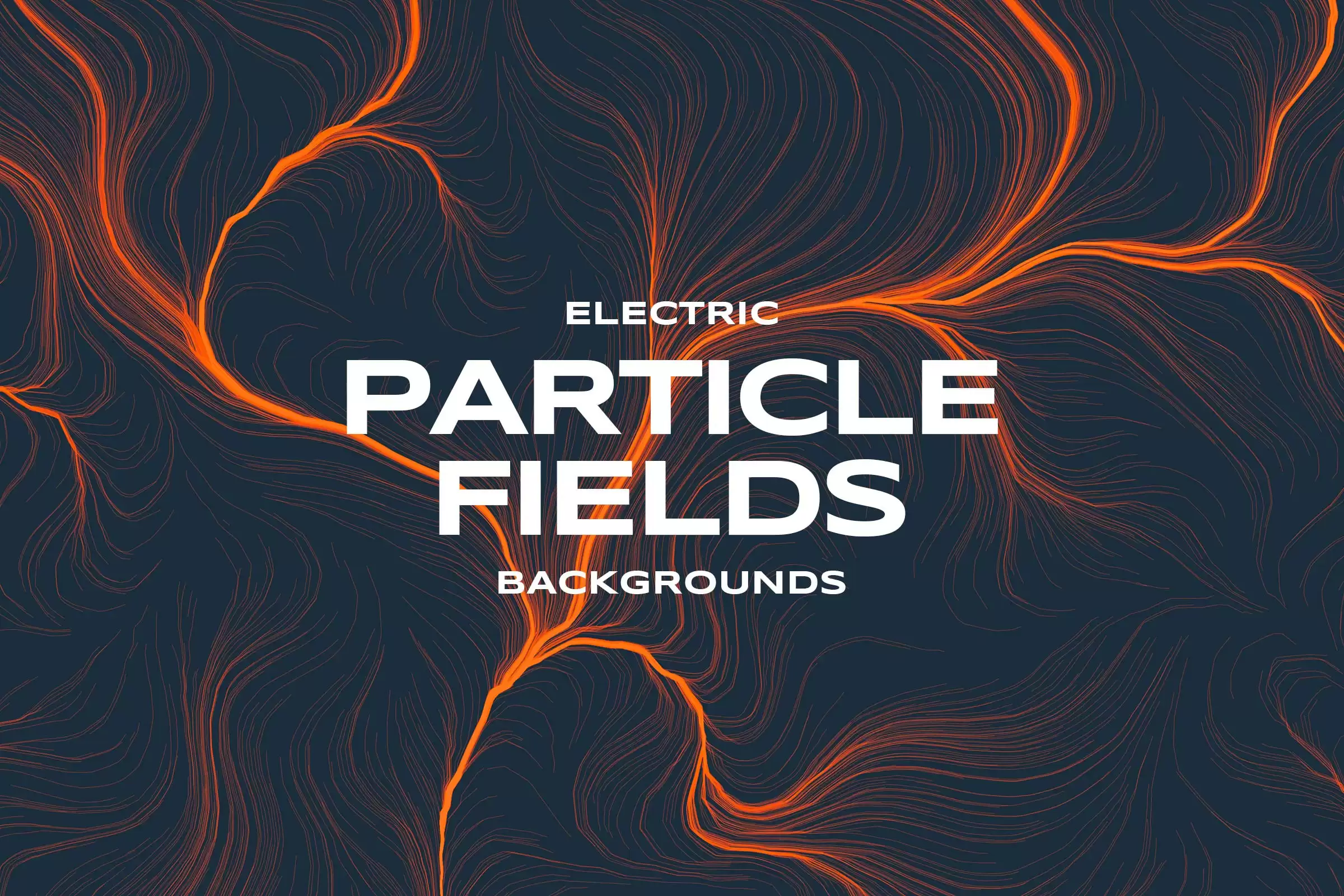 Cover image for the Vibrant Electric Particle Fields Backgrounds collection, featuring glowing orange lines on a dark canvas, ideal for digital and futuristic design projects