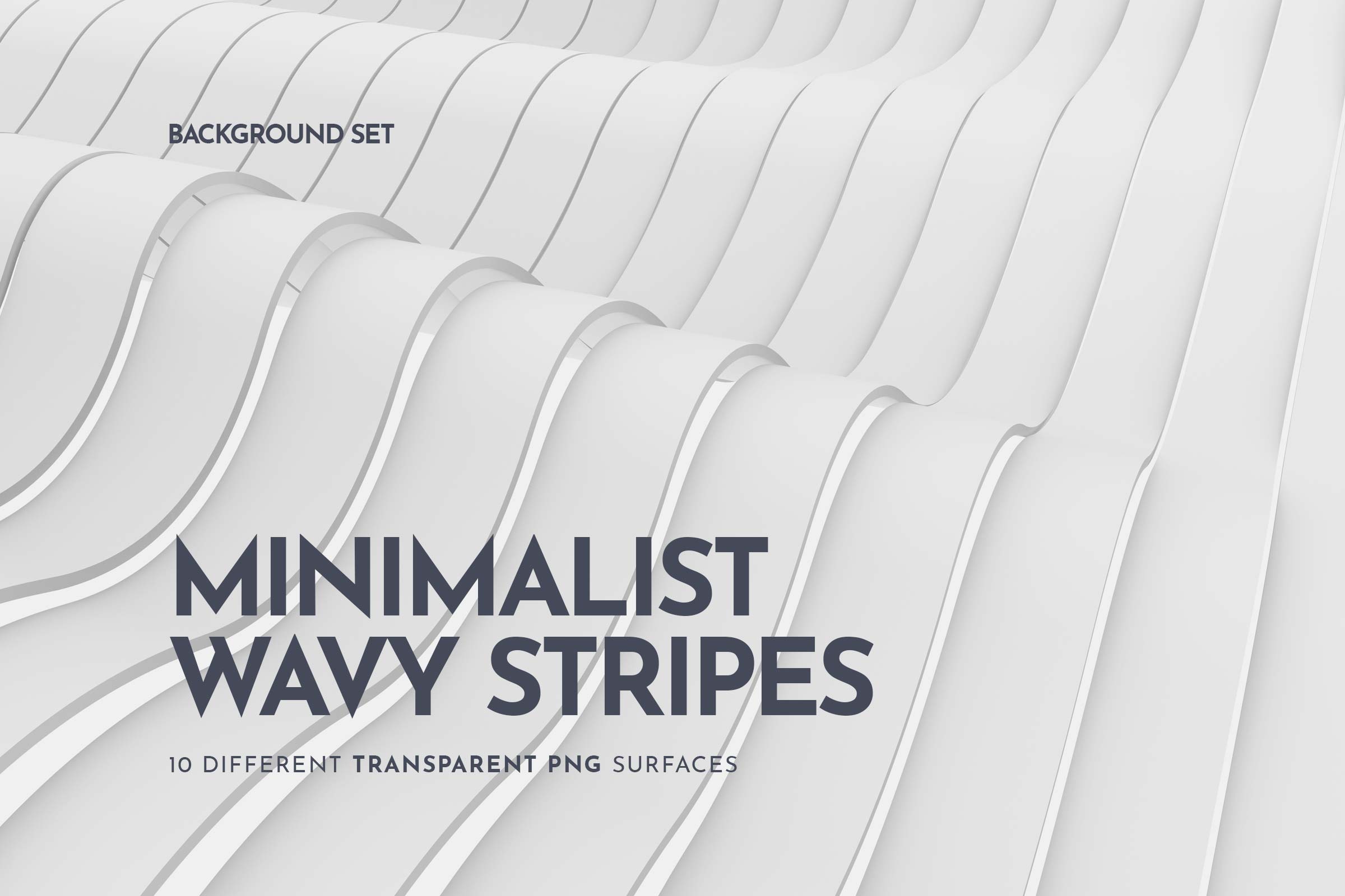 Sleek Wavy Lines Design Set cover, displaying a variety of minimalist white wavy stripes on transparent backgrounds for versatile use in design