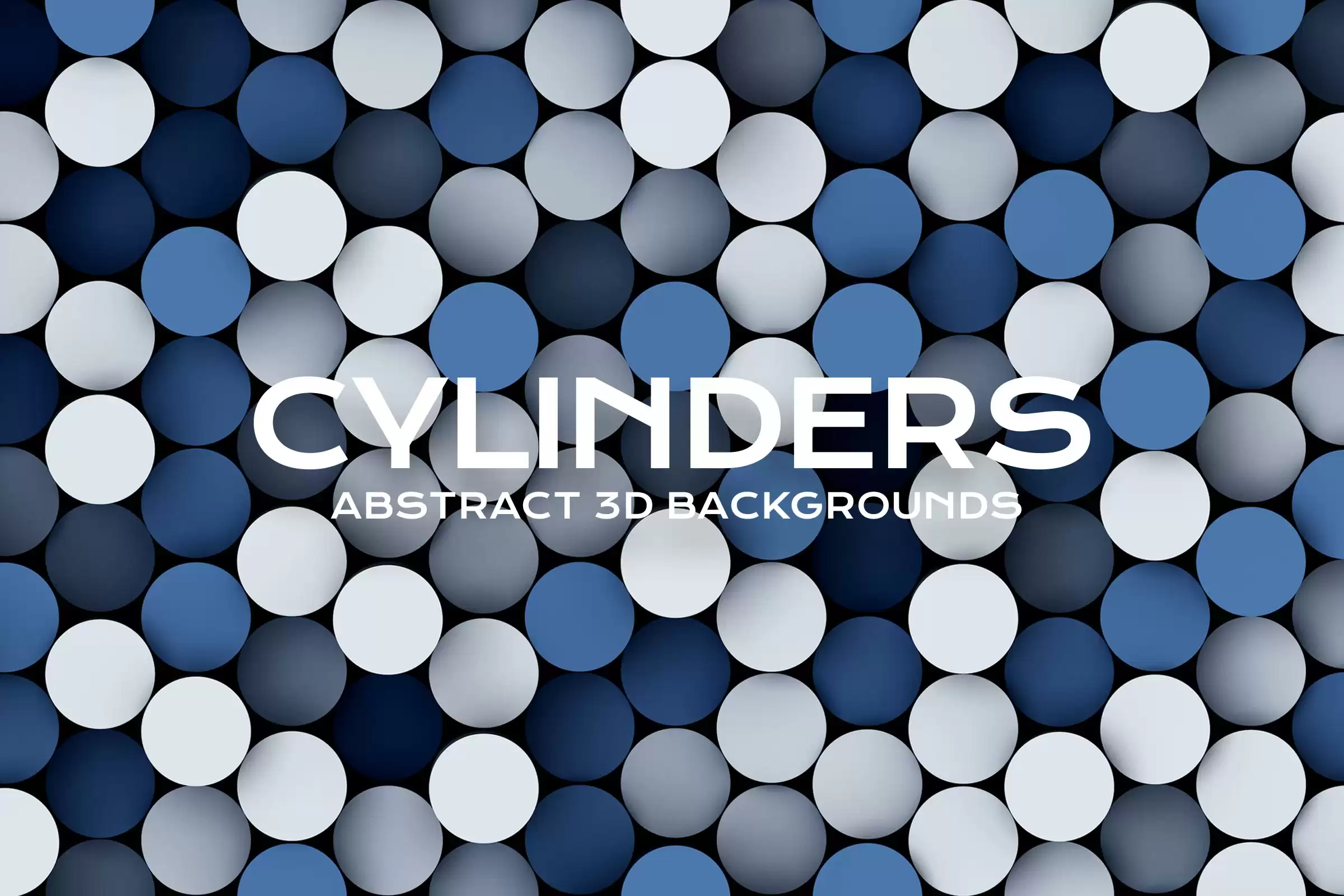 Cover image for the "Cylinders" collection, featuring an abstract 3D background of overlapping circles in shades of blue and white, evoking depth and modern design use in creative projects