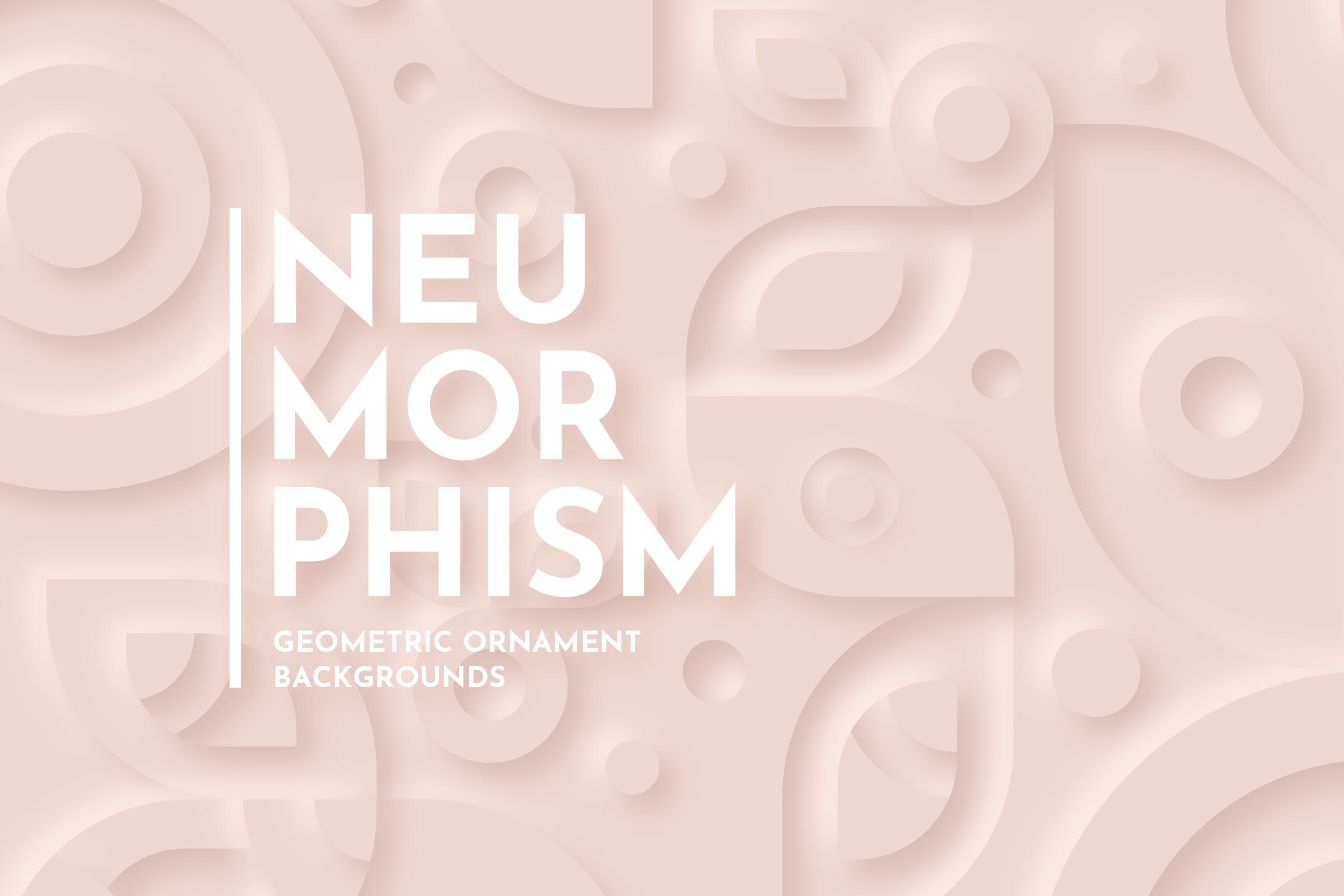 Cover image for 'Neumorphism - Geometric Backgrounds' collection featuring soft pink shades and fluid geometric shapes for a modern design aesthetic