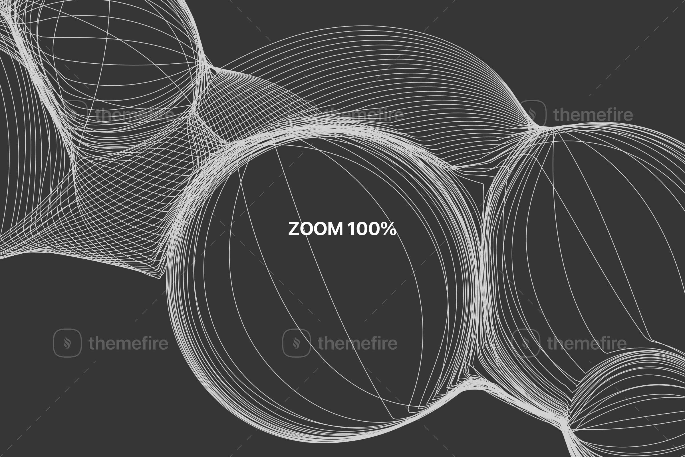 A detailed close-up view of wireframe bubbles zoomed in at 100%, emphasizing the meticulous geometric patterns and design intricacies on a black background