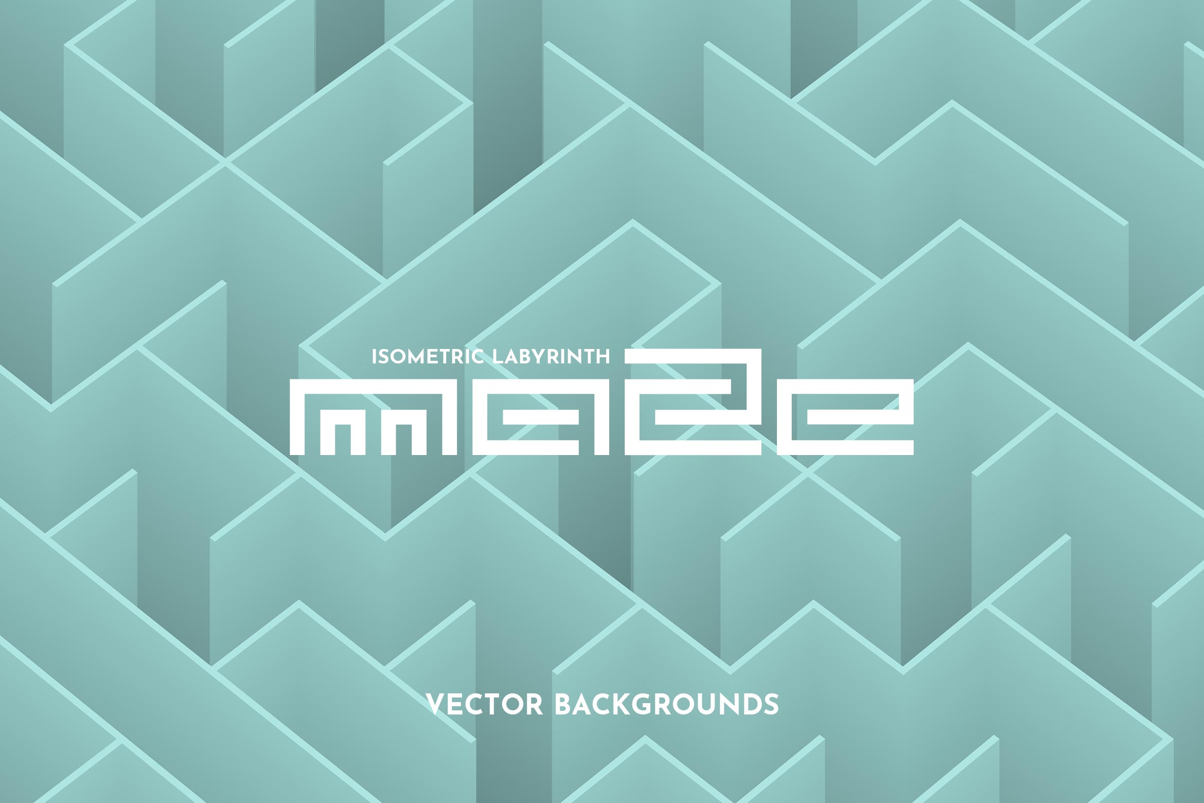Cover image for a collection of sleek isometric labyrinth vector backgrounds, featuring a 3D maze design in calming teal shades, perfect for modern graphic needs