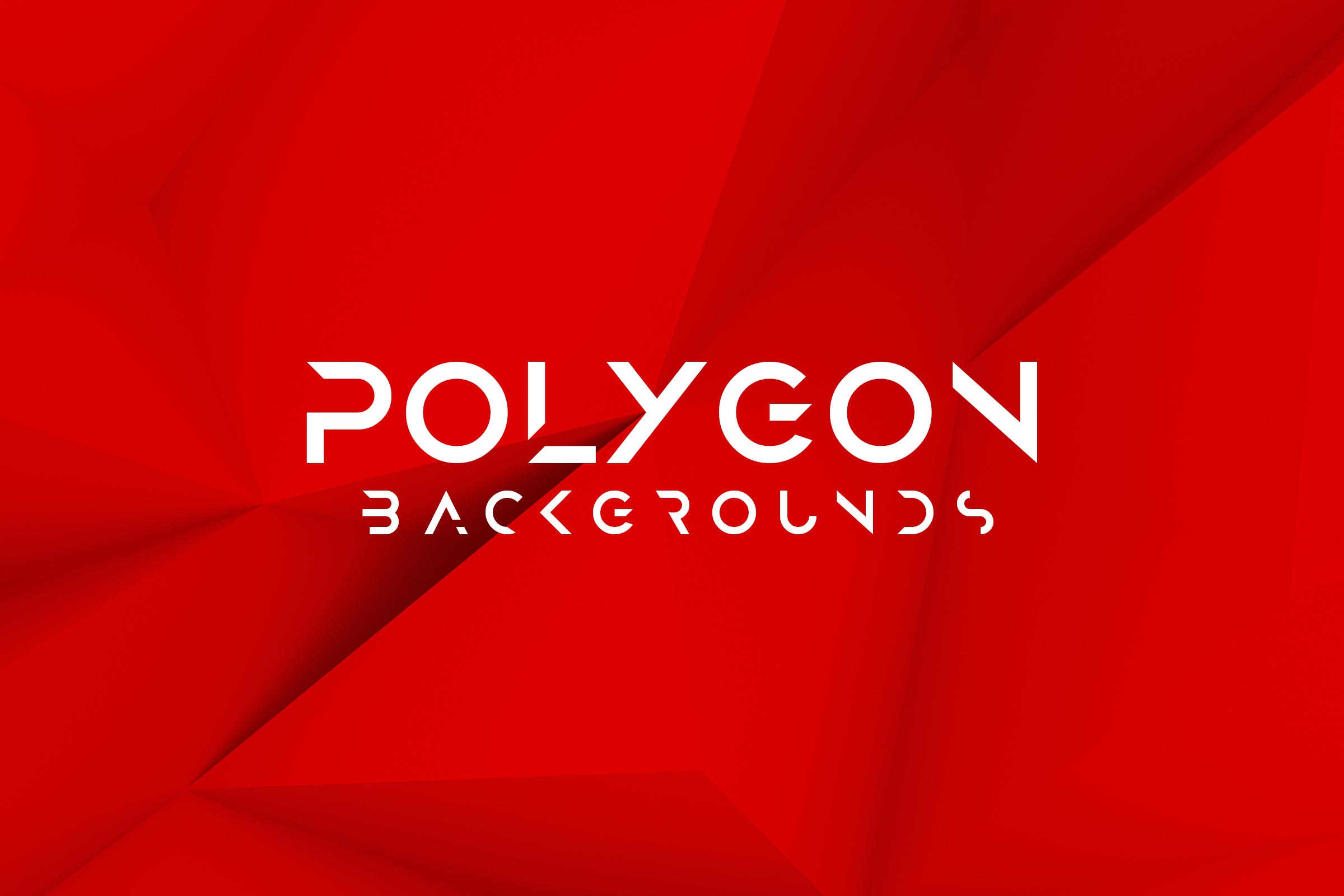 Cover image for the 'Red Polygon 3D Backgrounds' collection featuring a bold red geometric pattern with the title text overlaid in white, emphasizing the three-dimensional design quality