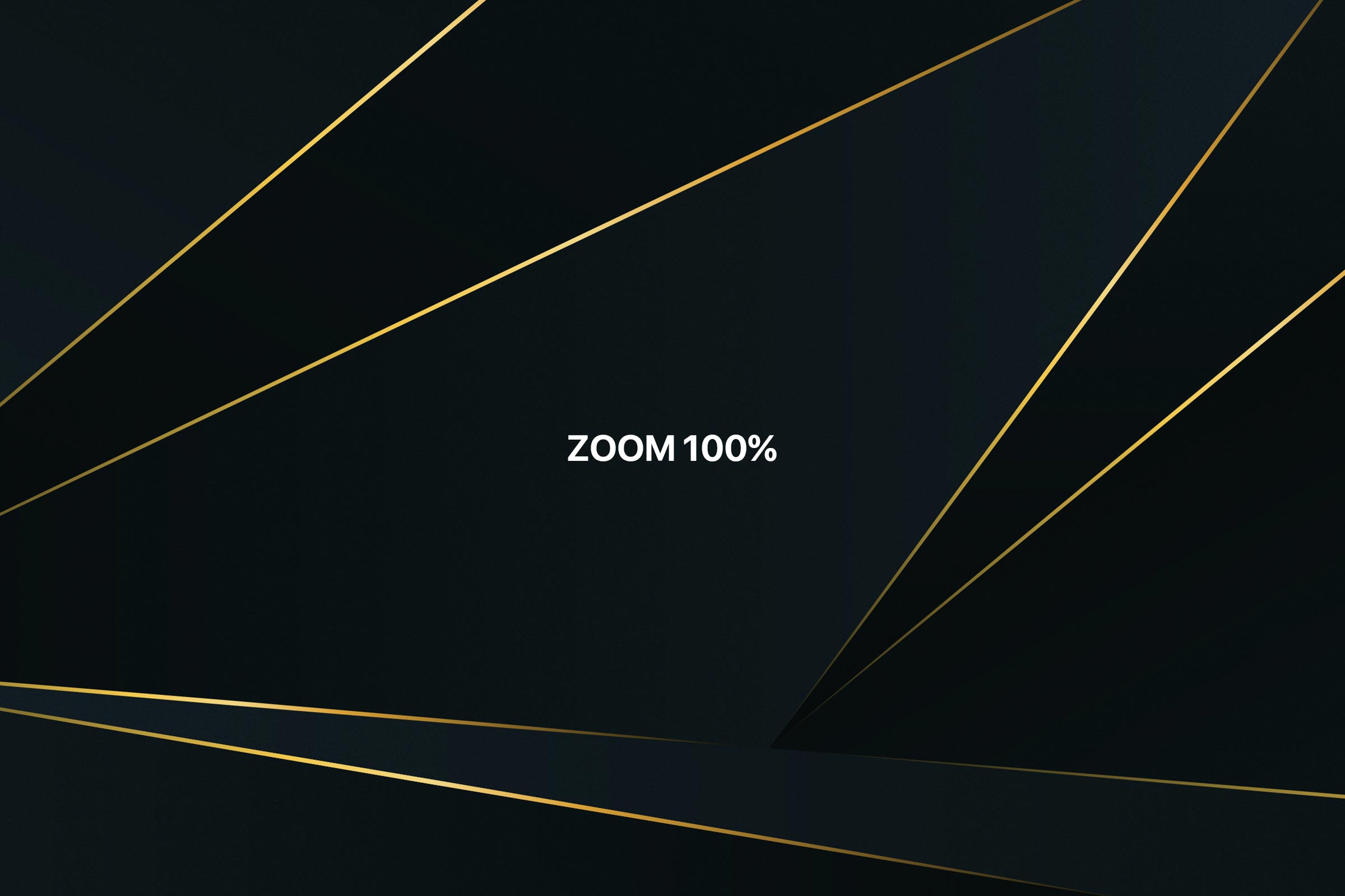 Close-up of a luxury polygon design showcasing the sharpness and detail at 100% zoom, with rich black polygons edged by golden line