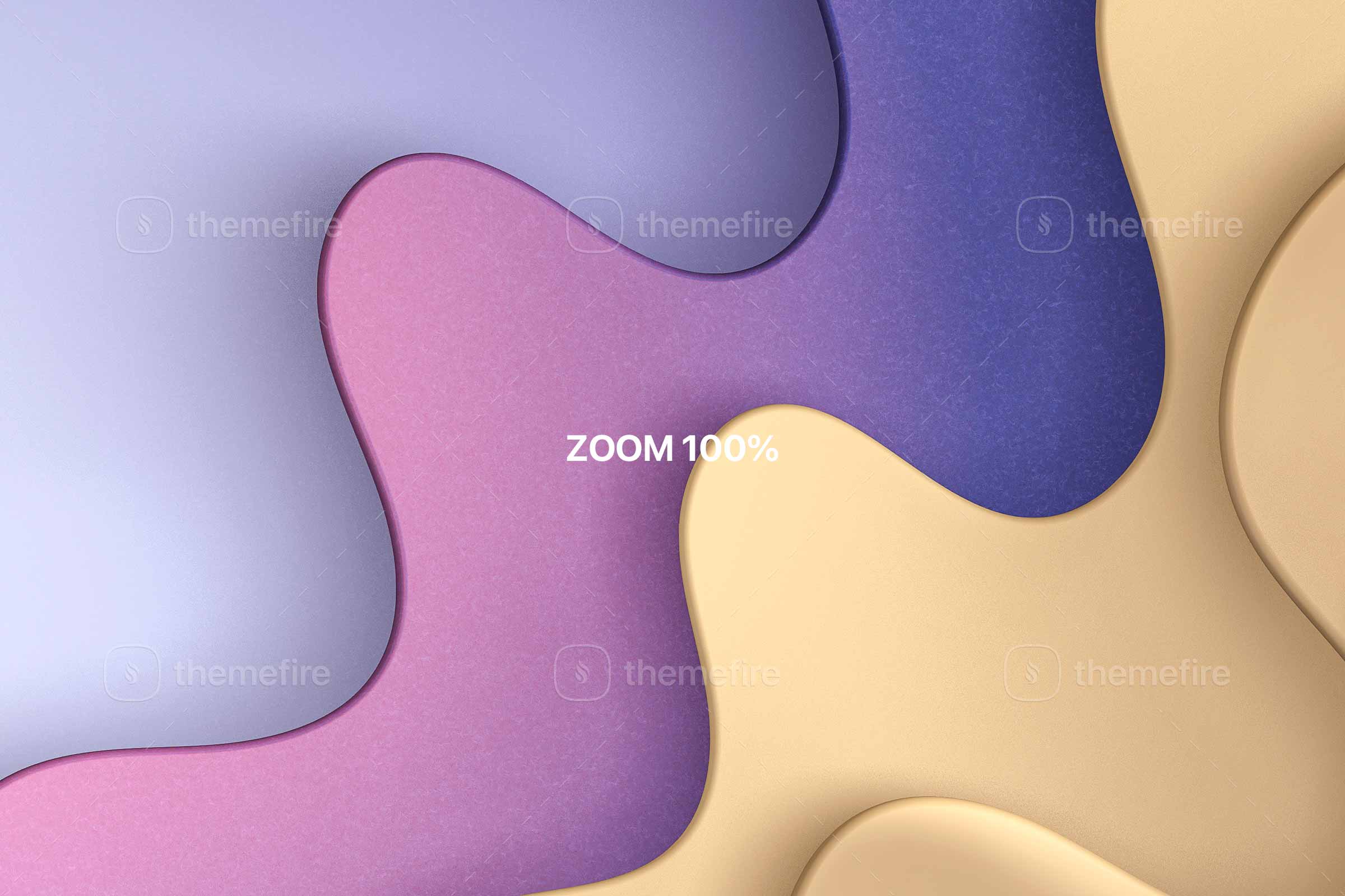 Close-up view at 100% zoom showcasing the intricate detail of a papercut graphic design with smooth curves in shades of purple, blue, and gold