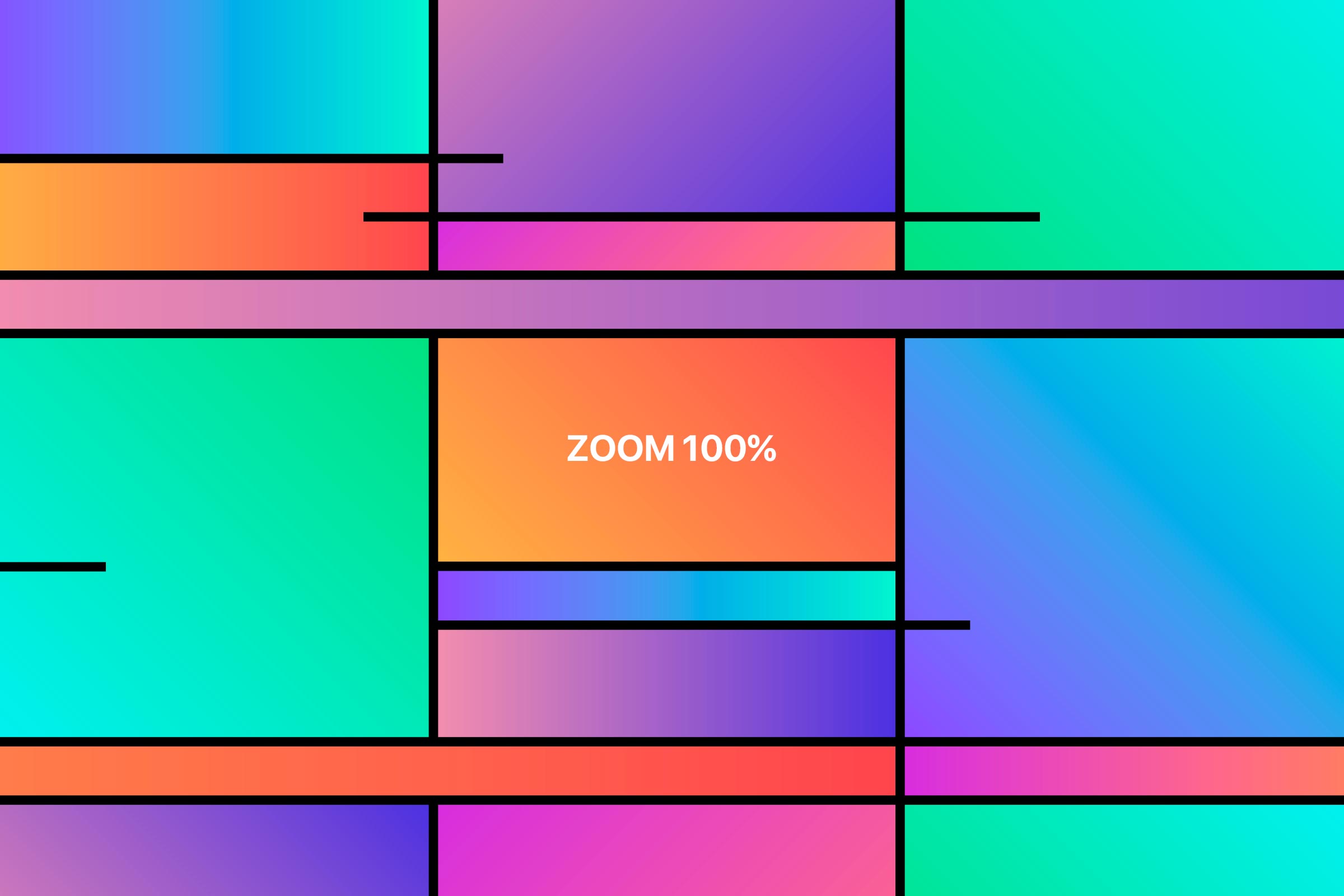 Zoomed in at 100%, this image highlights the intricate details of Mondrian-inspired gradient geometric patterns. The colorful squares and rectangles are showcased in a seamless design